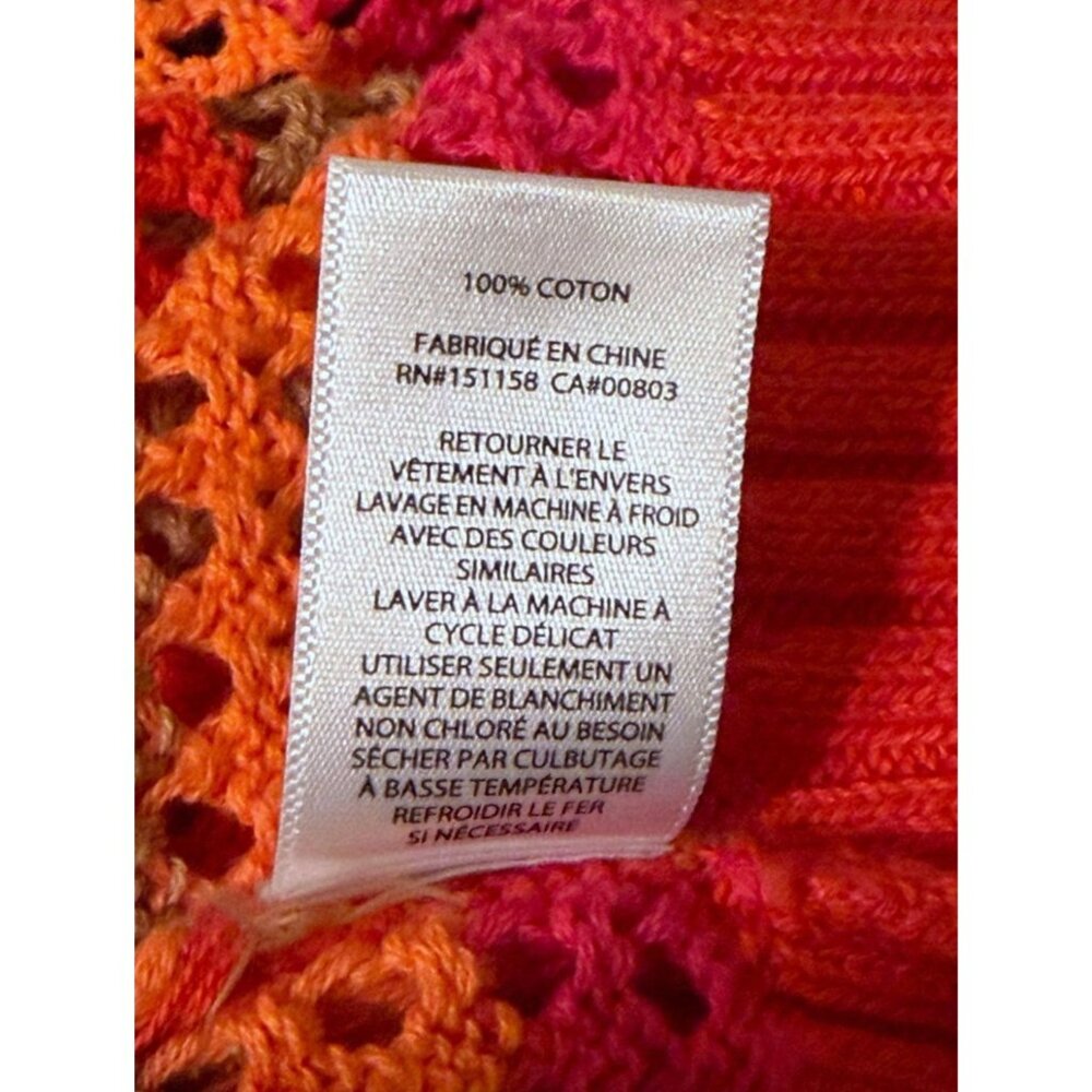525 Striped Top L Fishnet Open Knit Crochet Cover Up Maximalist Resort Cruise - Picture 8 of 8